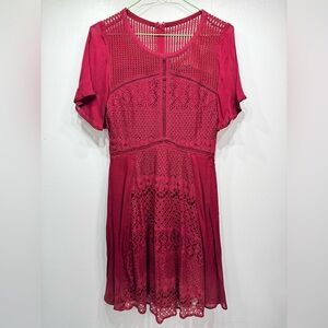 Burgundy Party Dress Lace Inlay Flutter Sleeve Whimsigoth Fairy Holiday Small